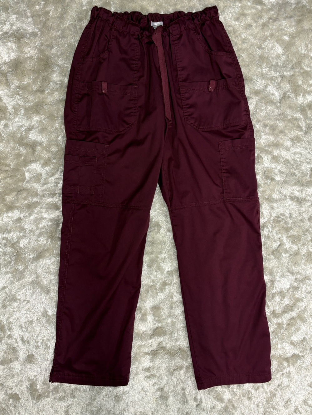 Butter soft 10 pocket Cargo Stretch scrub pants: Burgundy Wine: Drawstring waist
